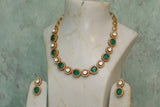 Green stone Polki necklace set(4-6806)(B)