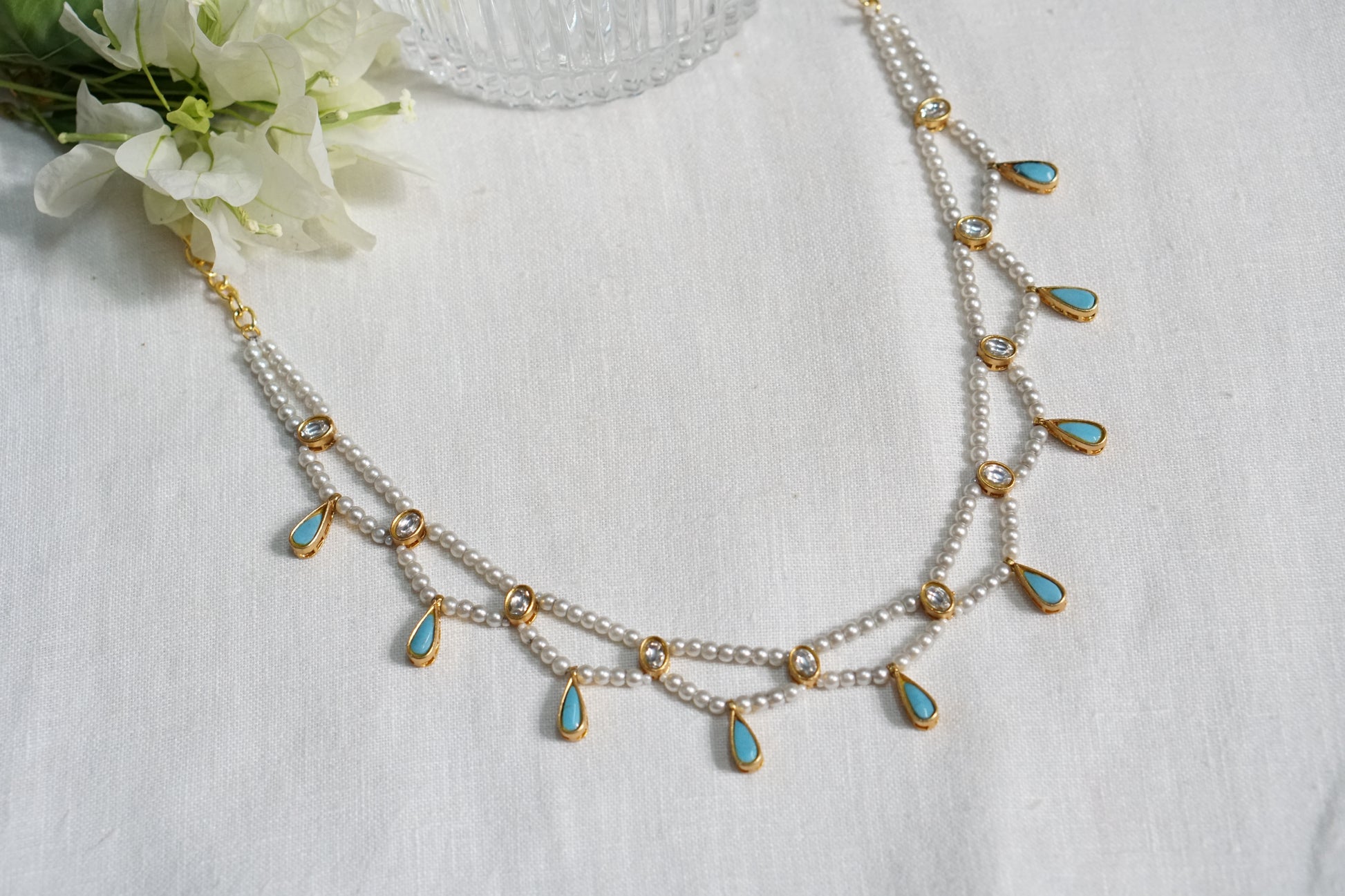 Turquoise Stone Kundan Necklace (4-8454)(R) - JEWELSTYLE