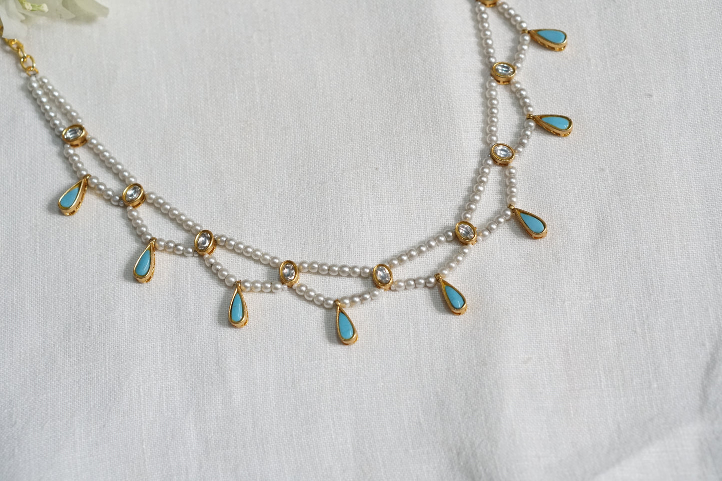 Turquoise Stone Kundan Necklace (4-8454)(R) - JEWELSTYLE