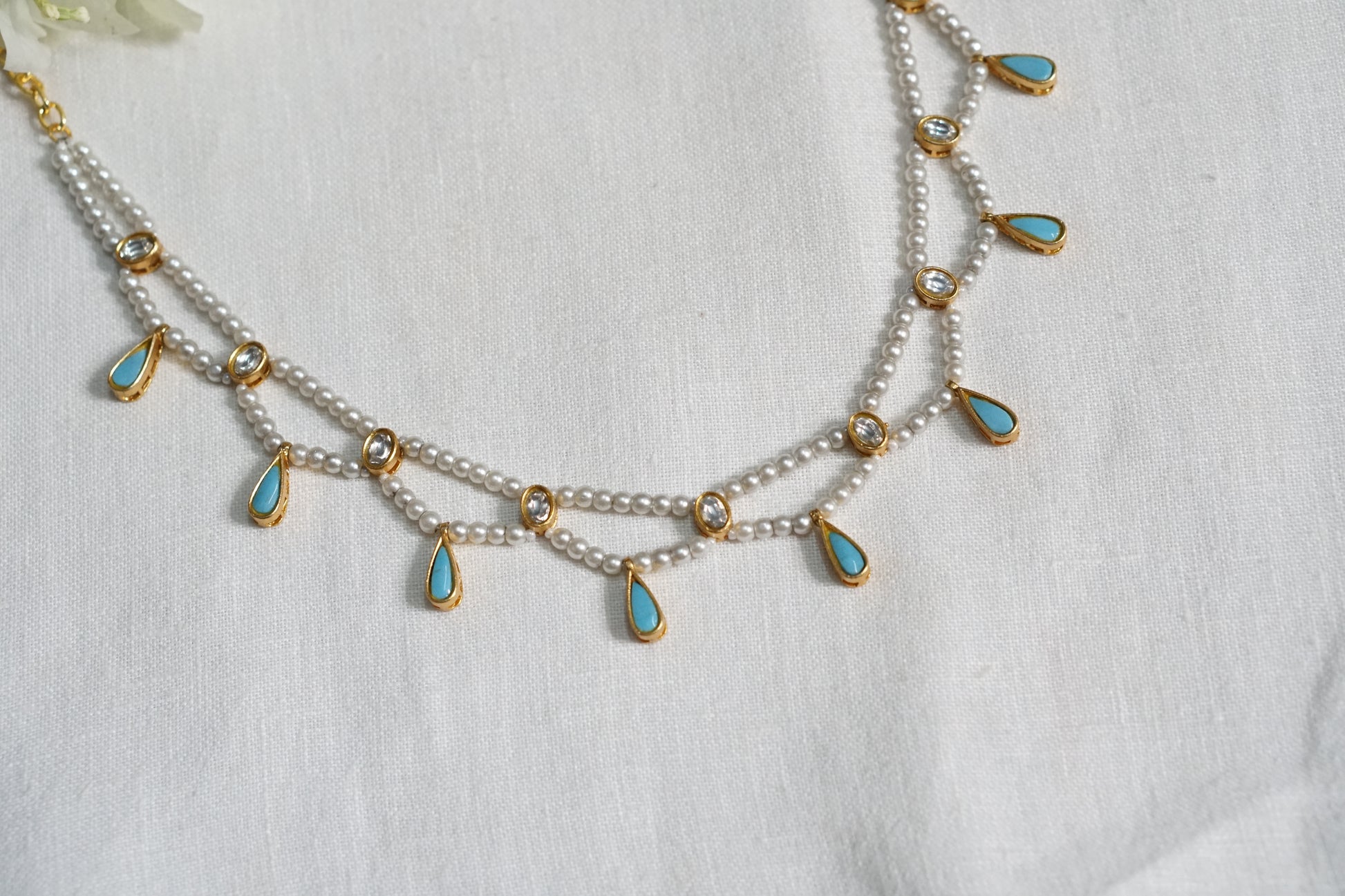 Turquoise Stone Kundan Necklace (4-8454)(R) - JEWELSTYLE