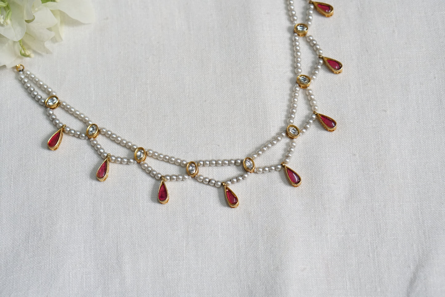 Red Stone Kundan Necklace (4-8453)(R) - JEWELSTYLE