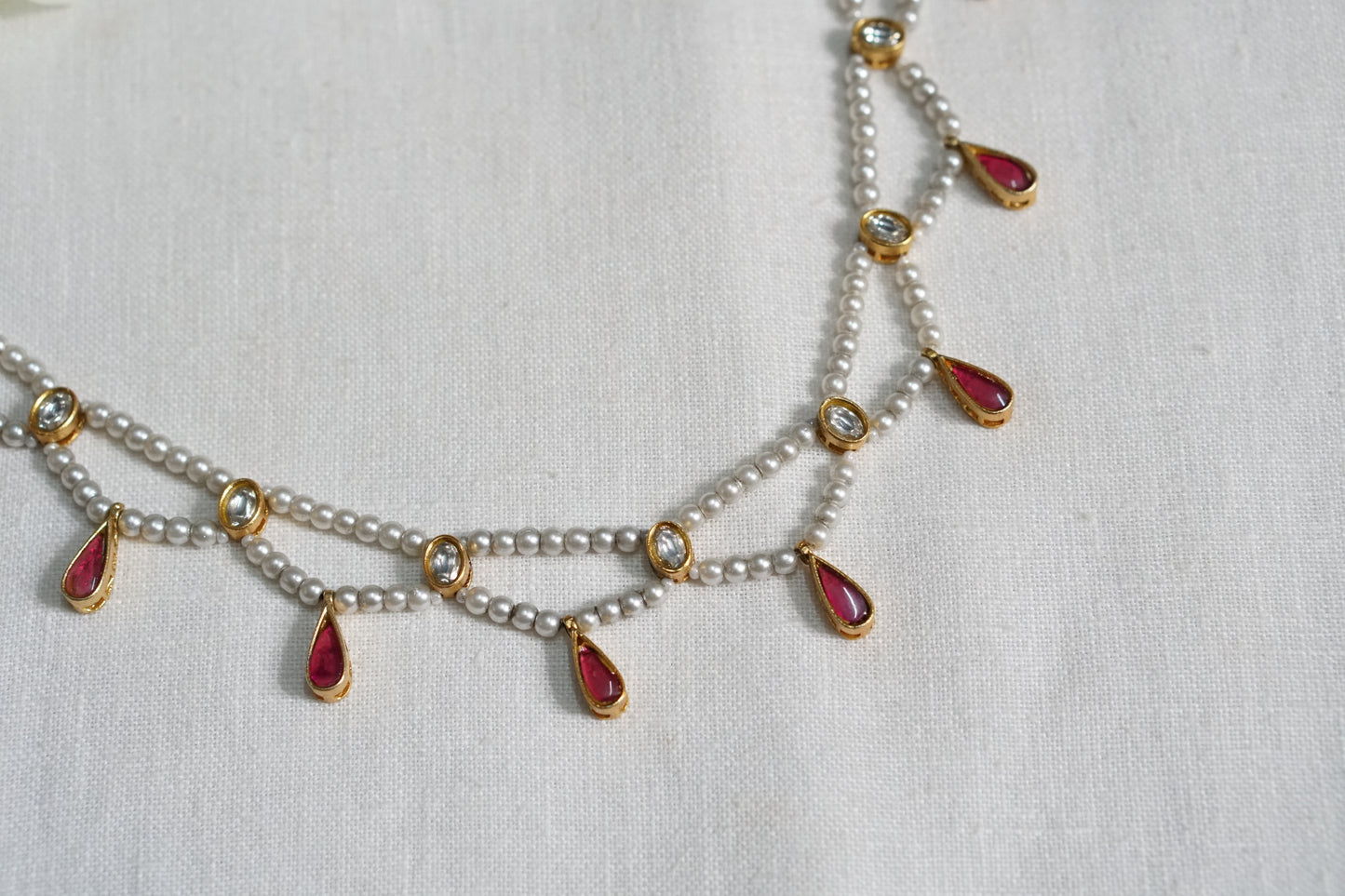 Red Stone Kundan Necklace (4-8453)(R) - JEWELSTYLE