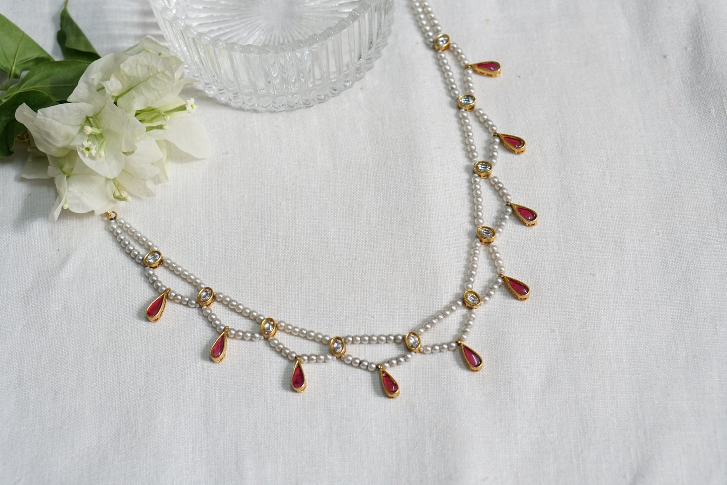 Red Stone Kundan Necklace (4-8453)(R) - JEWELSTYLE