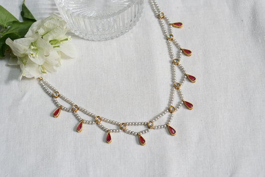 Red Stone Kundan Necklace (4-8453)(R) - JEWELSTYLE
