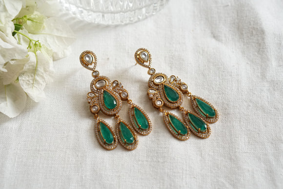 Dark Green Stone Polki Earrings (1-4349)(B)