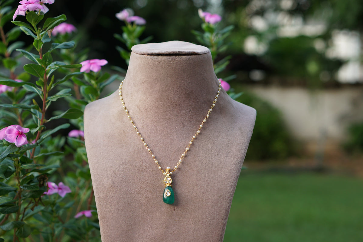 Green  Beads Pearl pendant chain(4-9607)N)