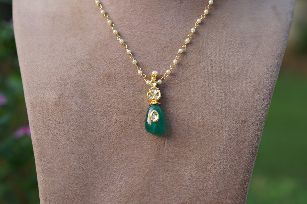 Green  Beads Pearl pendant chain(4-9607)N)