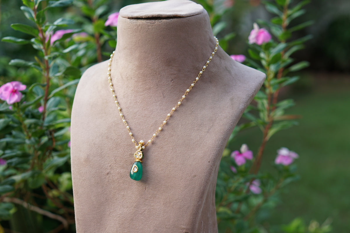 Green  Beads Pearl pendant chain(4-9607)N)
