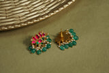 Pink & Green Stone Kundan  Earrings (1-4604)(R)(OFFER PIECE)