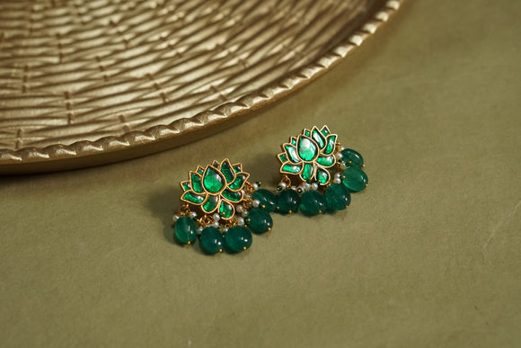 Green Stone Kundan  Earrings (1-4603)(R)(OFFER PIECE)