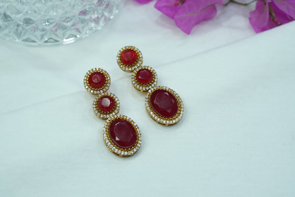 Red stone  Polki Earrings  (1-4079)(A)