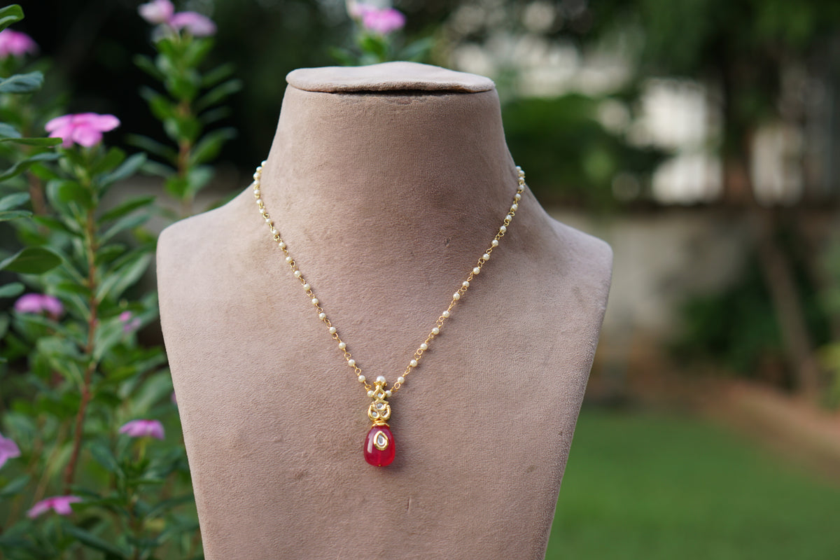 Red Beads Pearl pendant chain(4-9608)N)