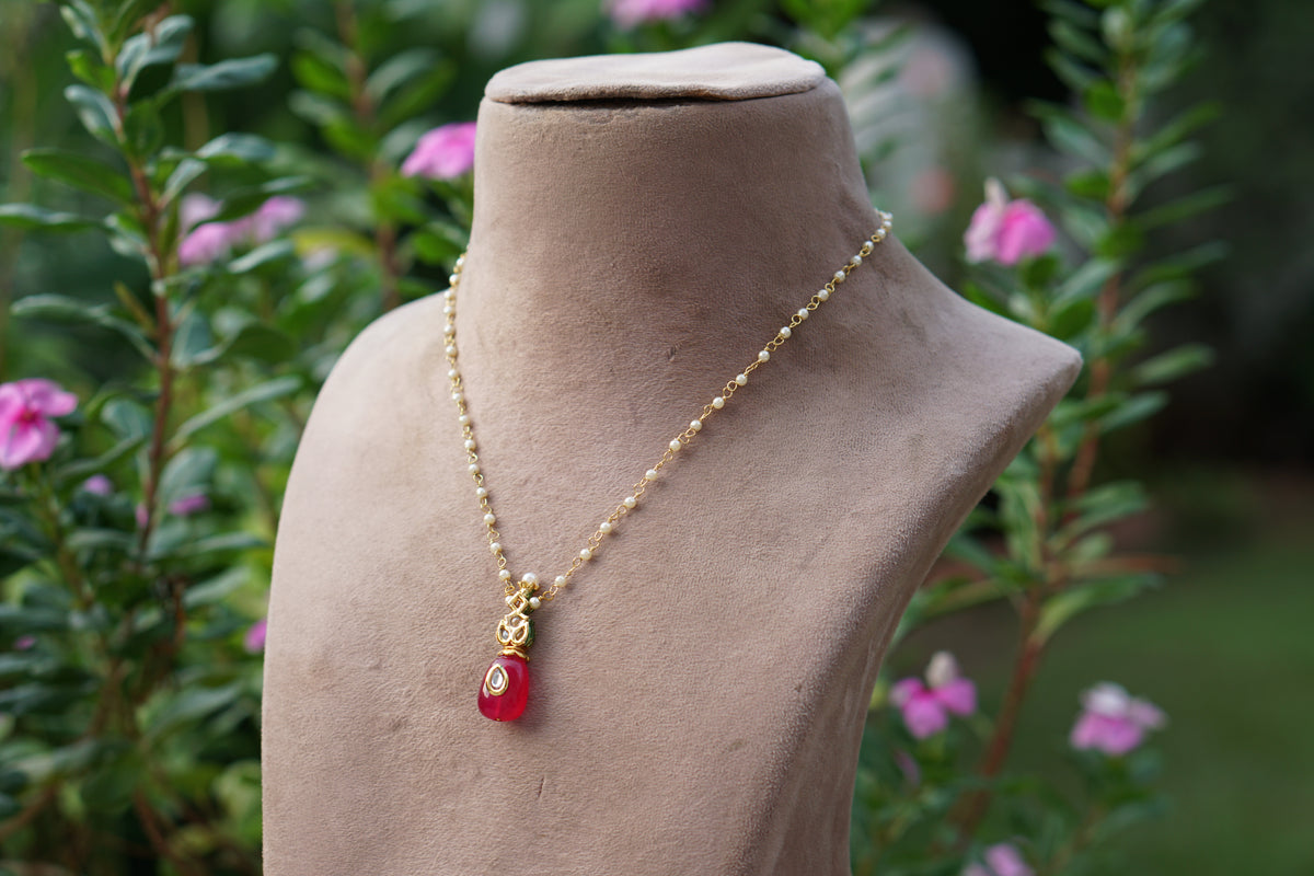 Red Beads Pearl pendant chain(4-9608)N)
