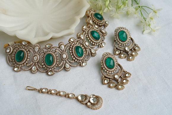 Green Stone Polki Choker set(4-7412)(B)(ALREADY DISCOUNTED)