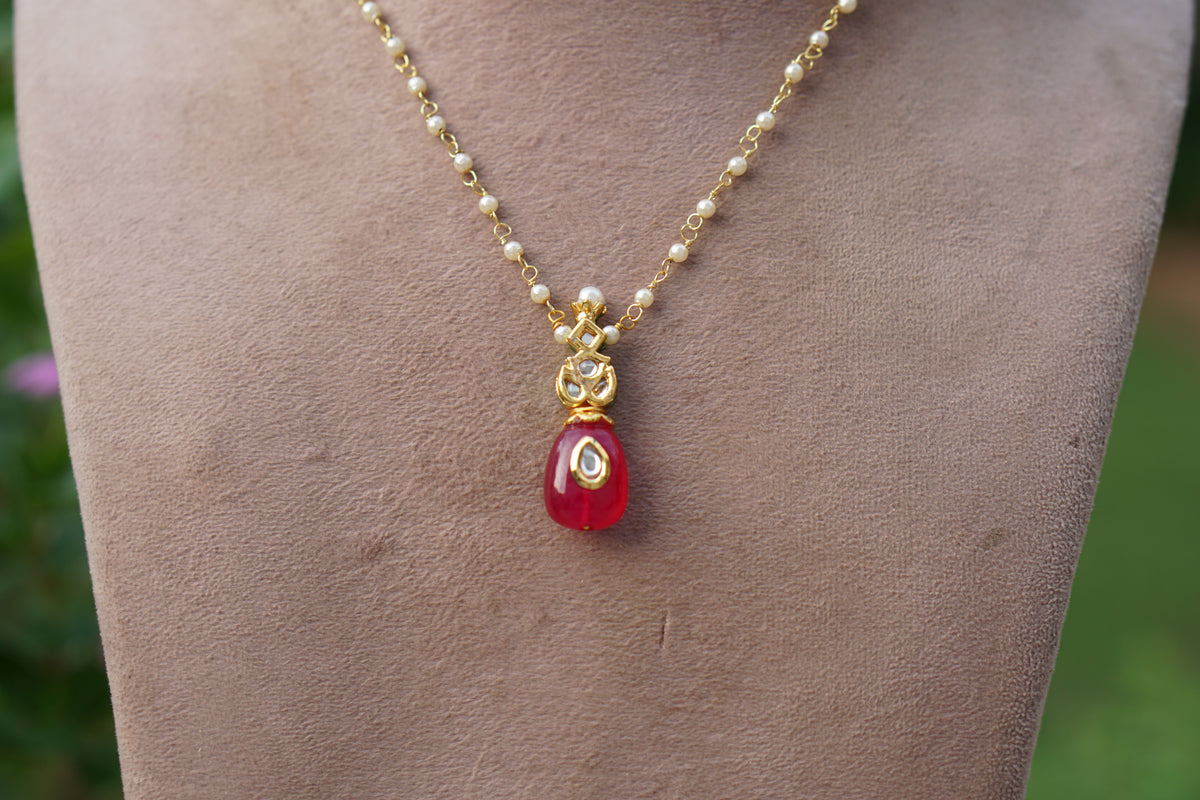 Red Beads Pearl pendant chain(4-9608)N)