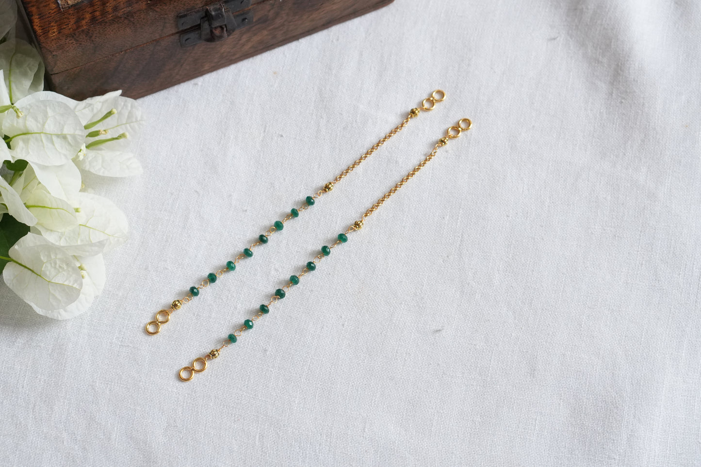 Green Beads Earchain(9-367)(N) - JEWELSTYLE