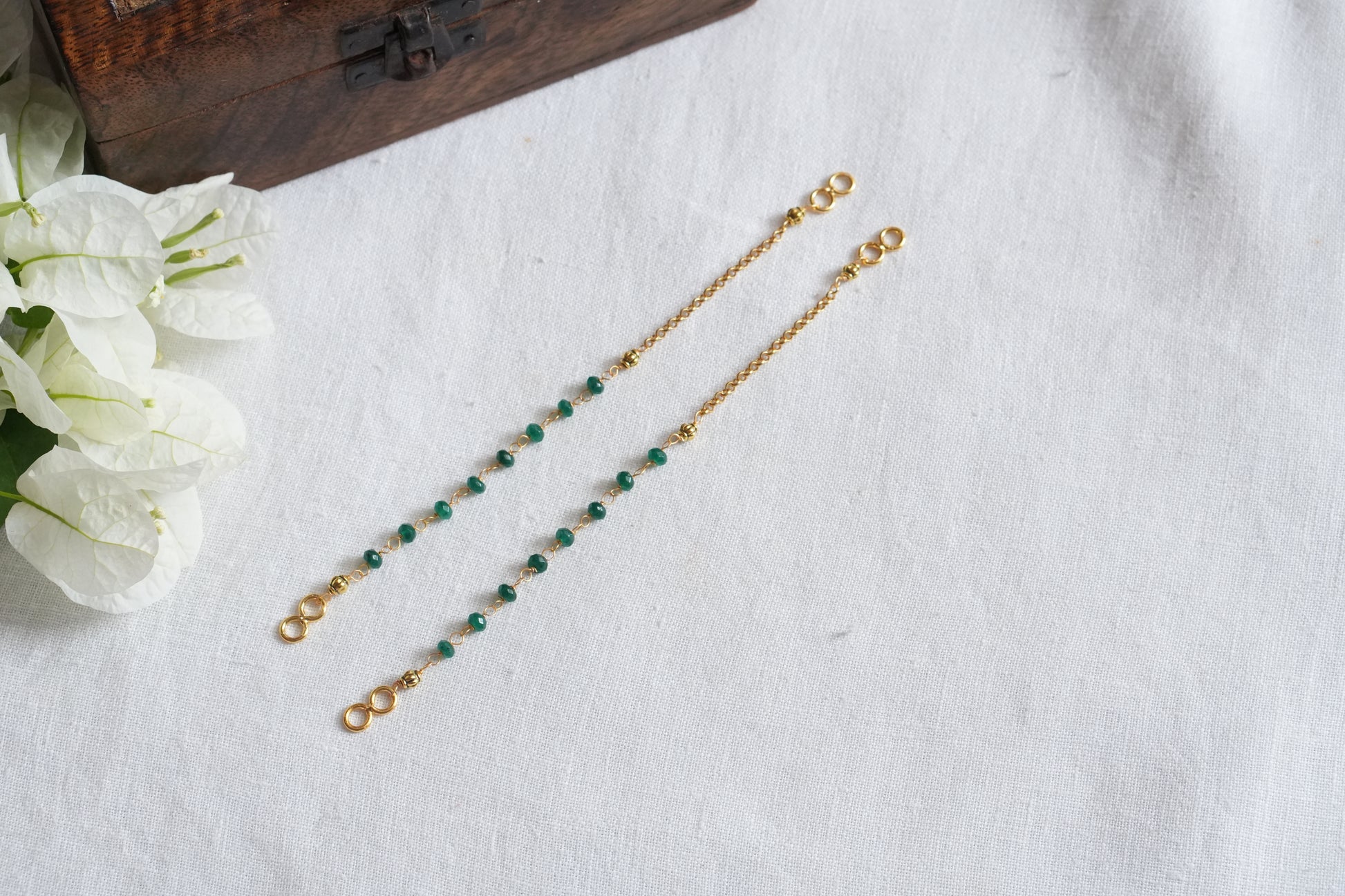 Green Beads Earchain(9-367)(N) - JEWELSTYLE