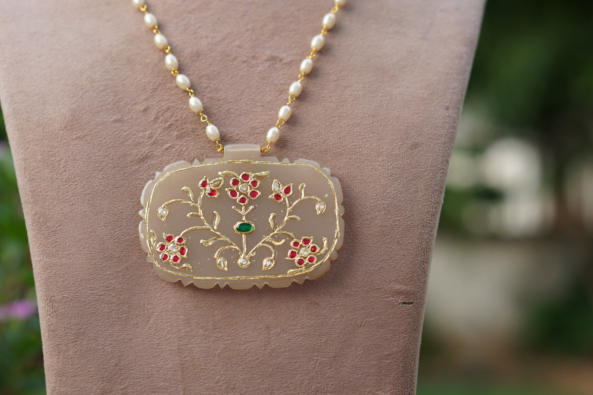 Kundan white stone pendant chain(4-9601)(R)