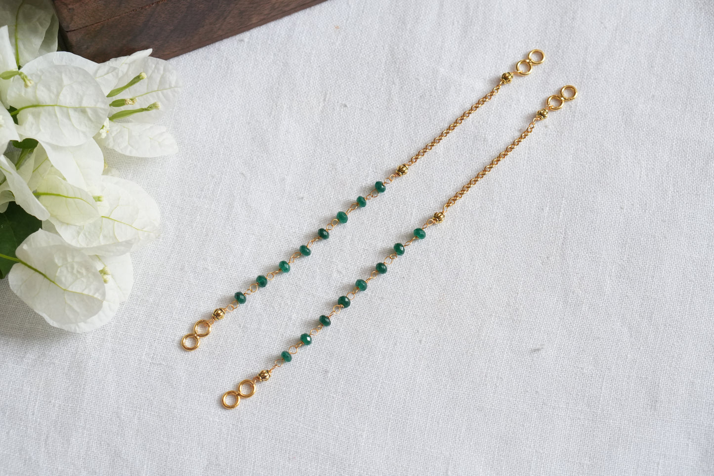 Green Beads Earchain(9-367)(N) - JEWELSTYLE