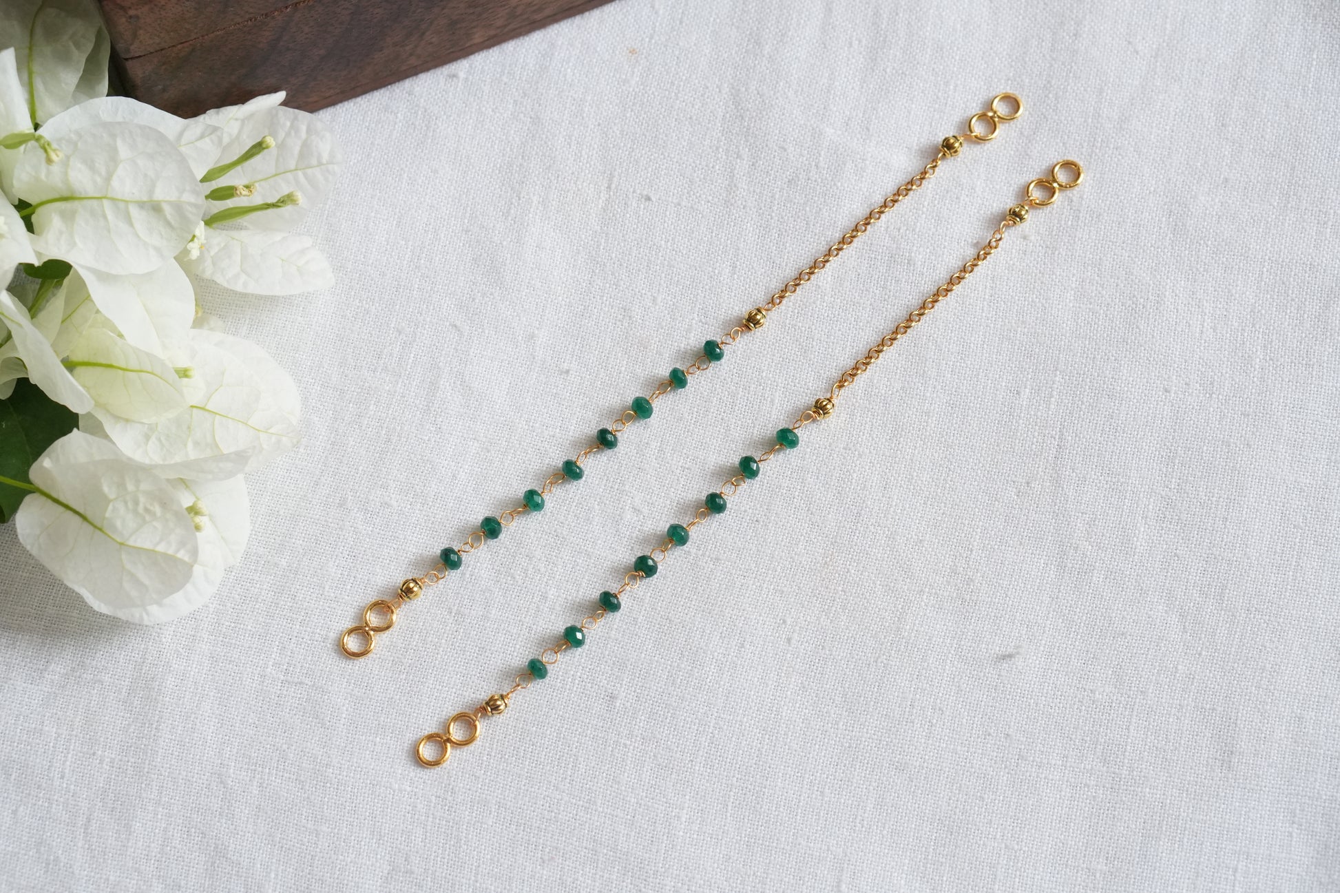 Green Beads Earchain(9-367)(N) - JEWELSTYLE