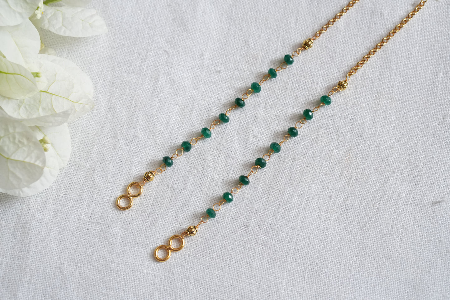 Green Beads Earchain(9-367)(N) - JEWELSTYLE