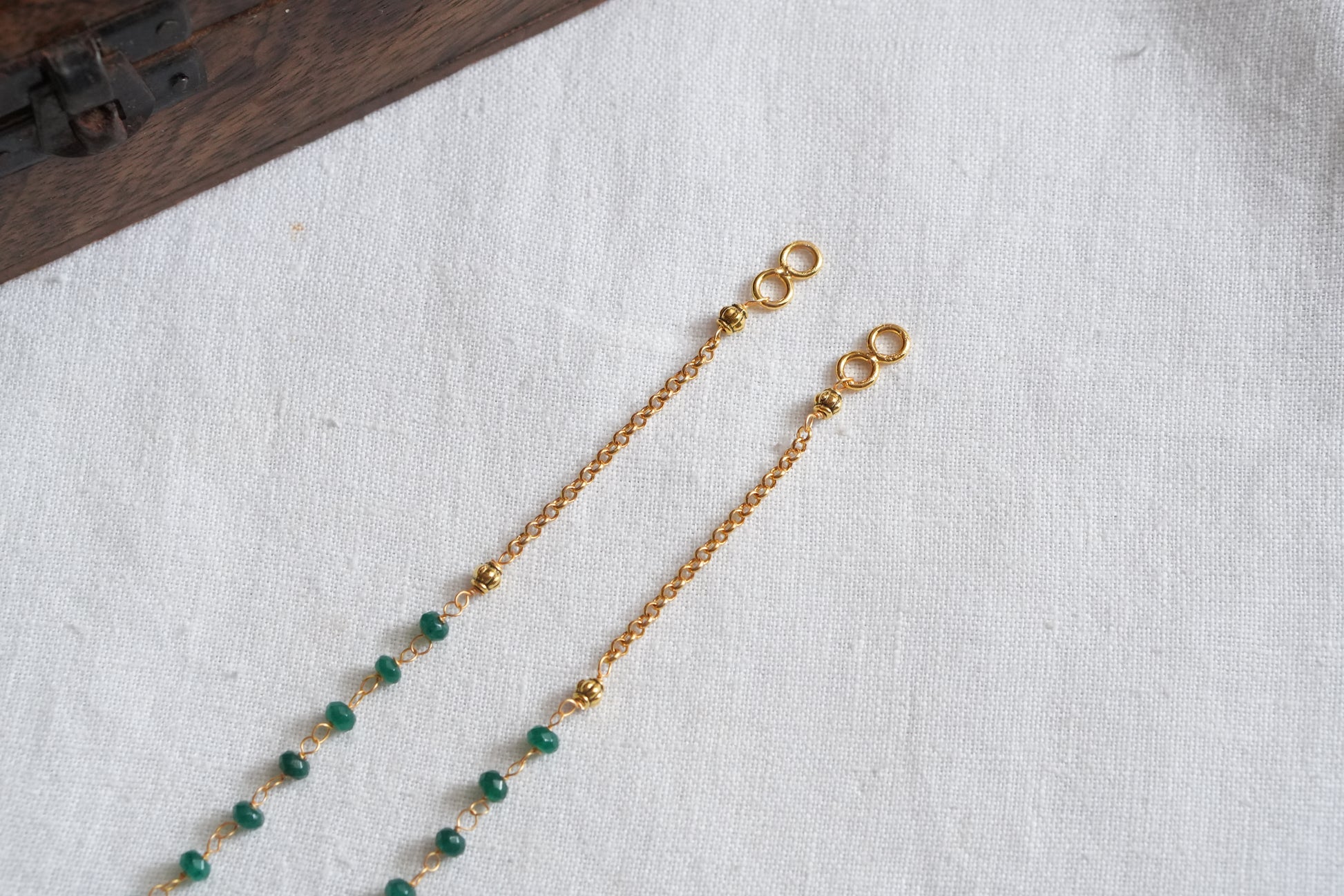 Green Beads Earchain(9-367)(N) - JEWELSTYLE