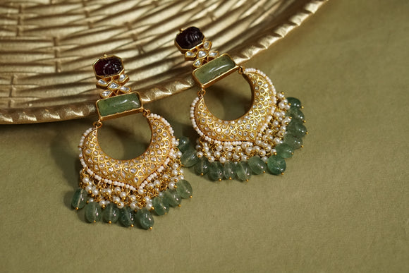 Kundan Chandbali Earrings (1-4598)(R)(CLEARANCE SALE PIECE)