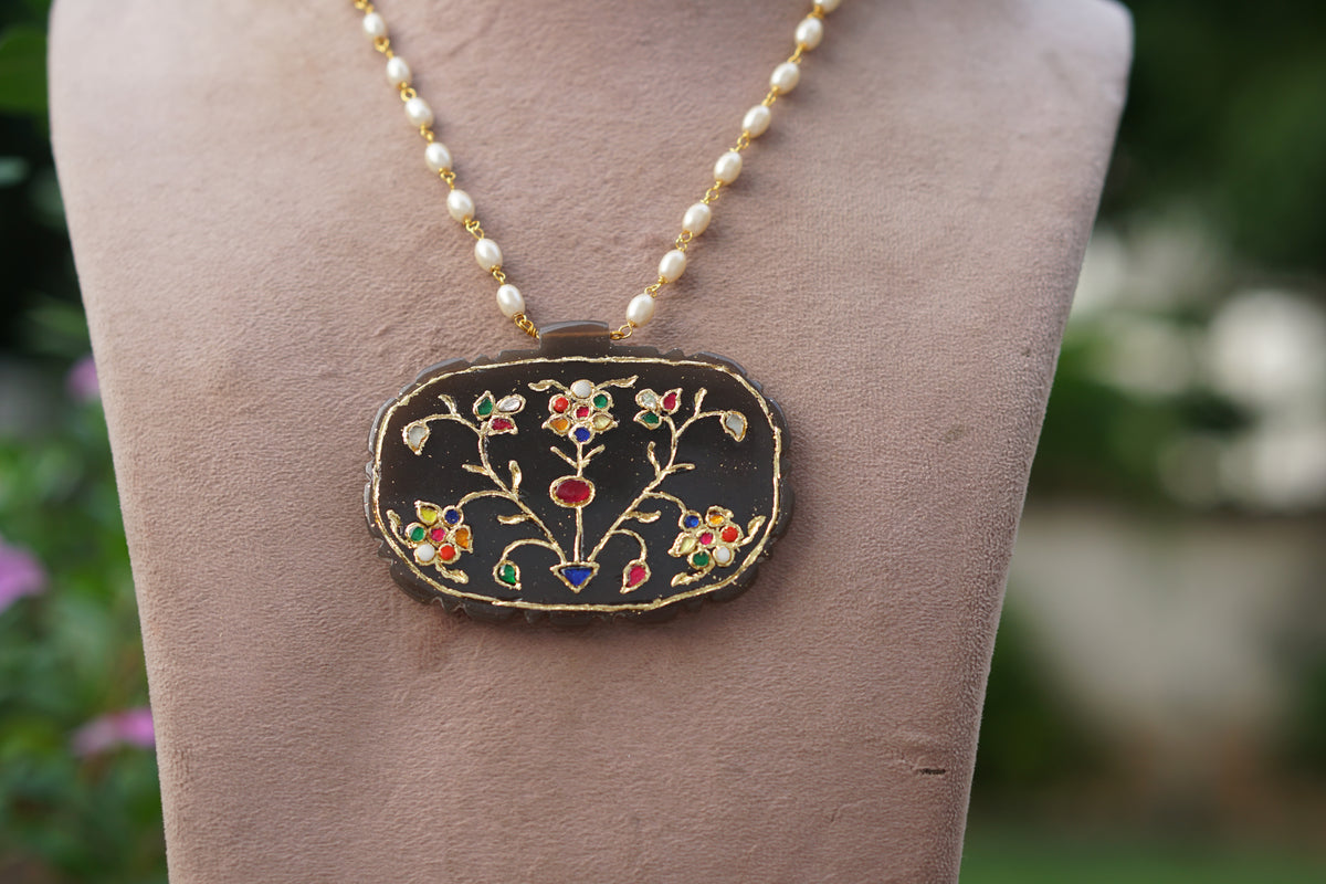 Multi stone Kundan pendant chain(4-9602)(R)
