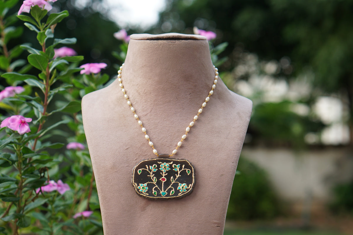 Firoza stone Kundan pendant chain(4-9603)(R)
