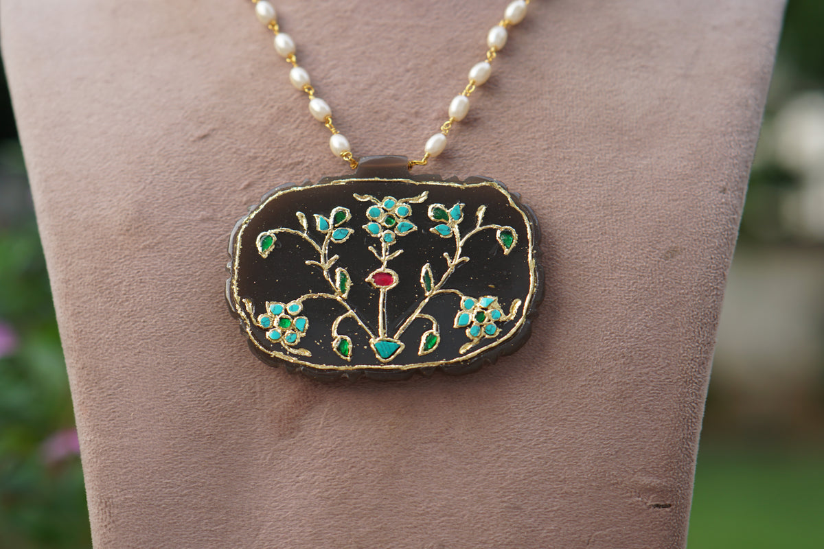Firoza stone Kundan pendant chain(4-9603)(R)