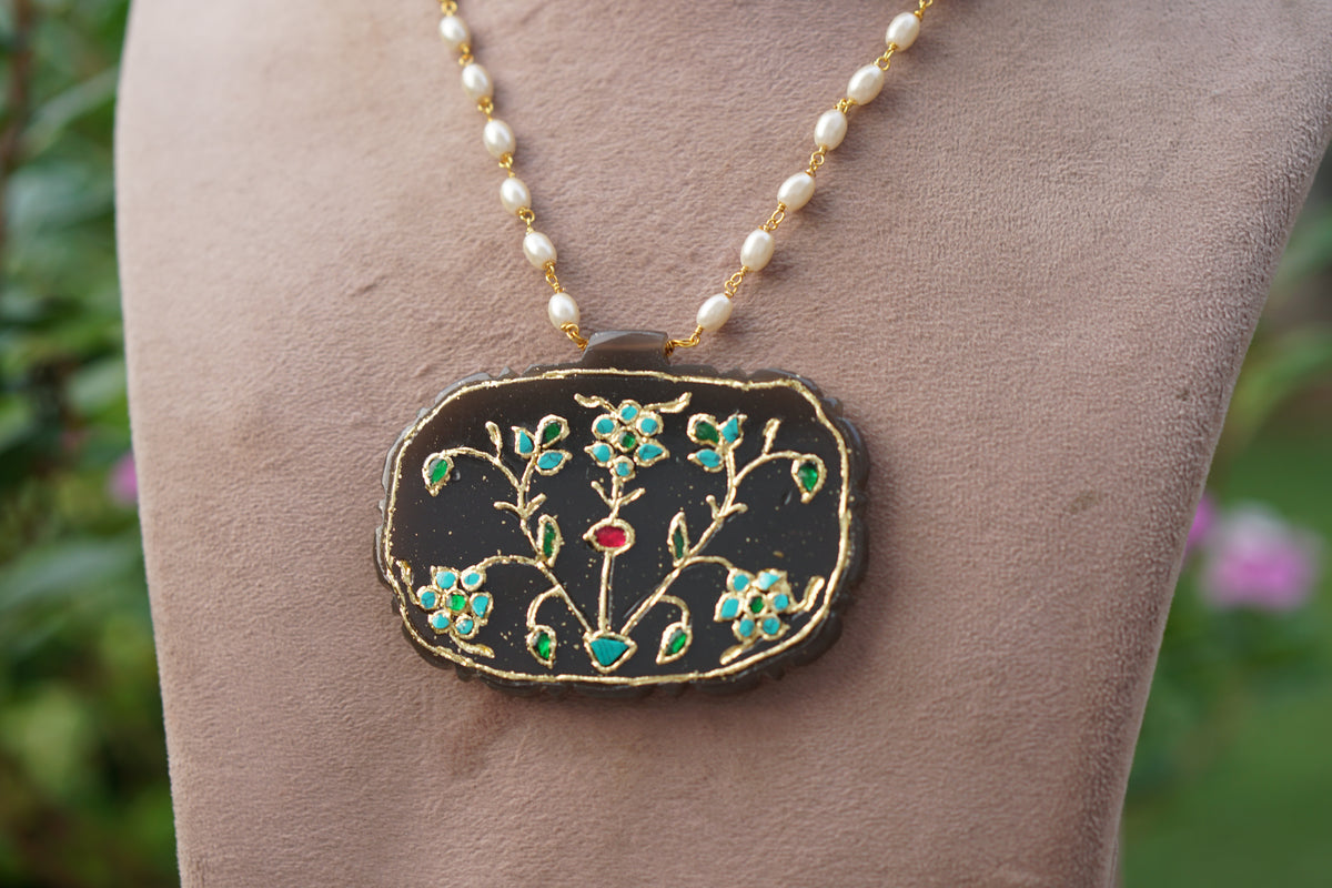 Firoza stone Kundan pendant chain(4-9603)(R)