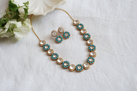 Turquoise Stone Polki Necklace set (4-8899)(B) - JEWELSTYLE