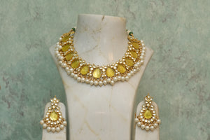 Kundan yellow stone necklace set (4-7102)(A)