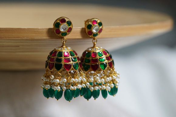 Green & Pink stone Kundan Jhumki (1-4597)(R)