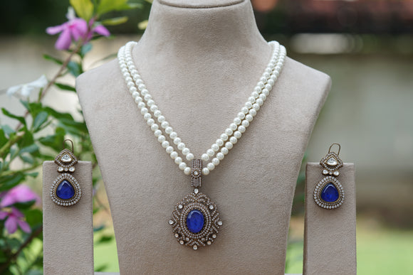 Blue stone Polki pendant set (4-8457)(B)
