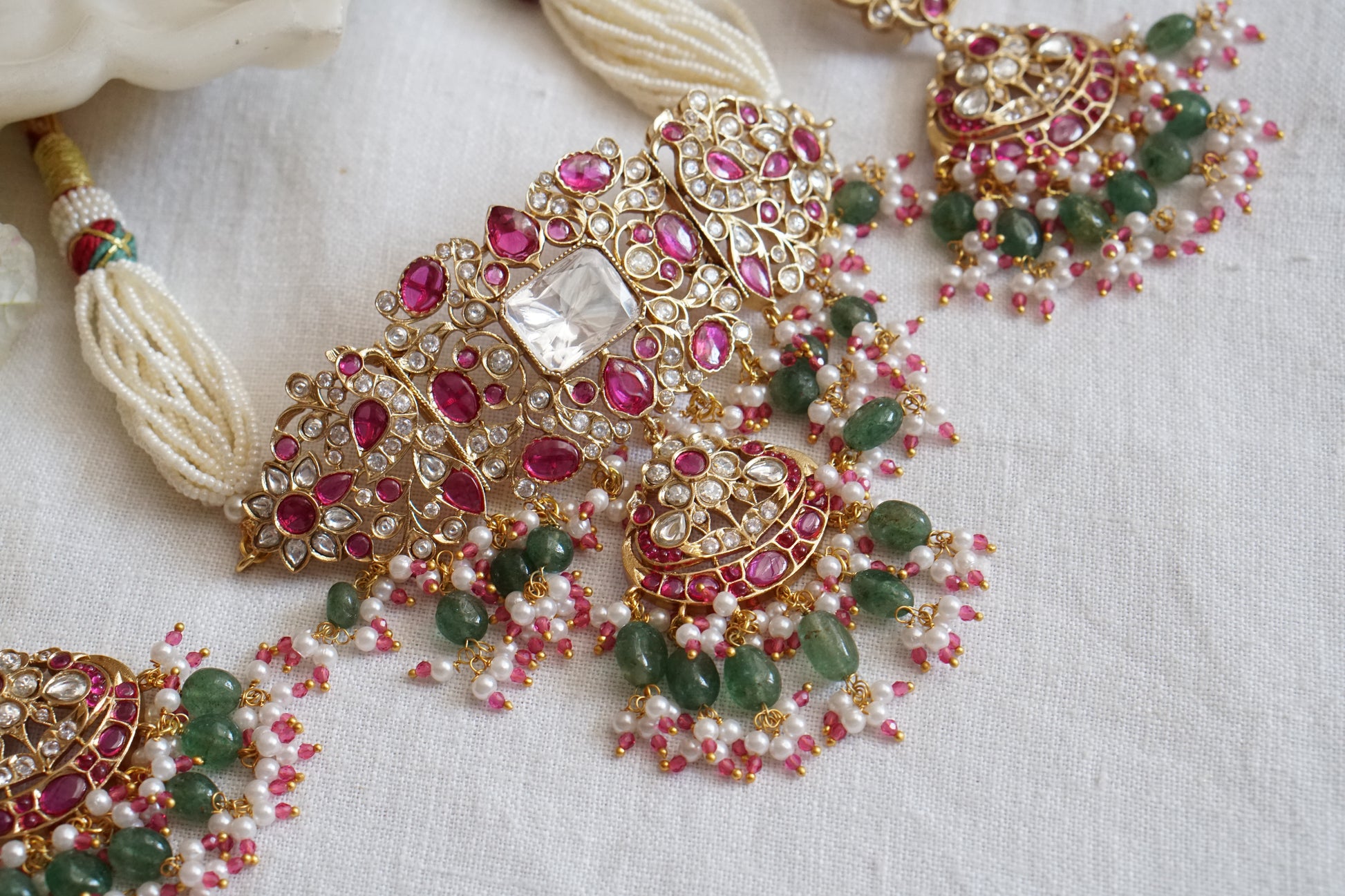 Red Stone Polki Choker set (4-8896)(B) - JEWELSTYLE