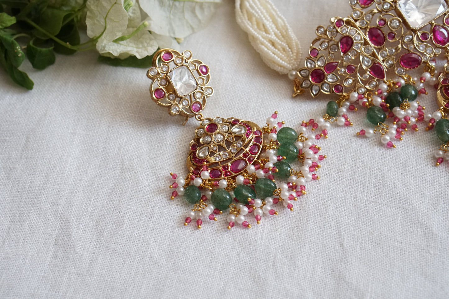 Red Stone Polki Choker set (4-8896)(B) - JEWELSTYLE