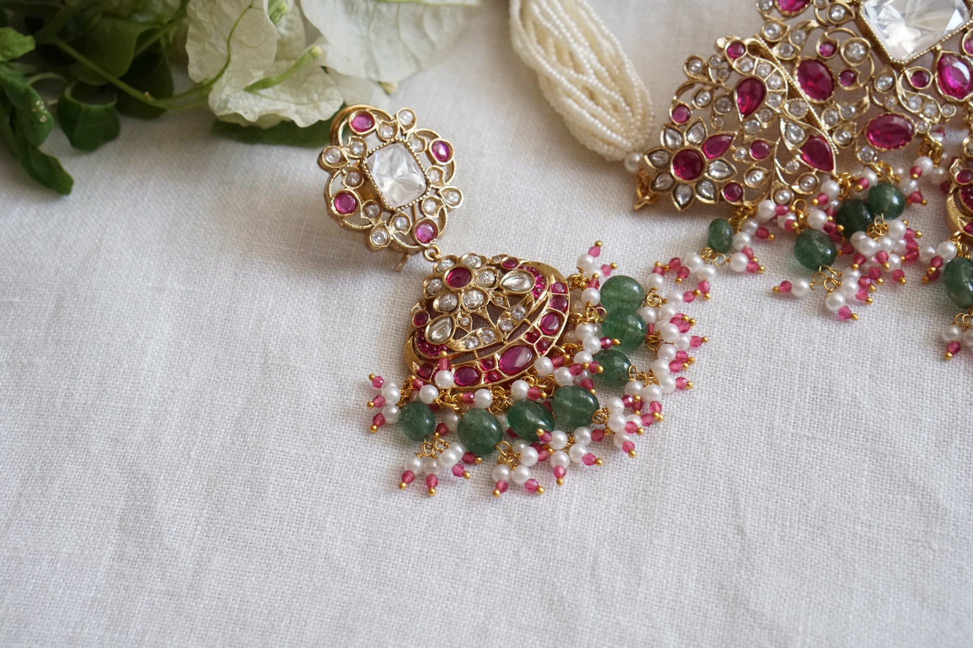 Red Stone Polki Choker set (4-8896)(B) - JEWELSTYLE