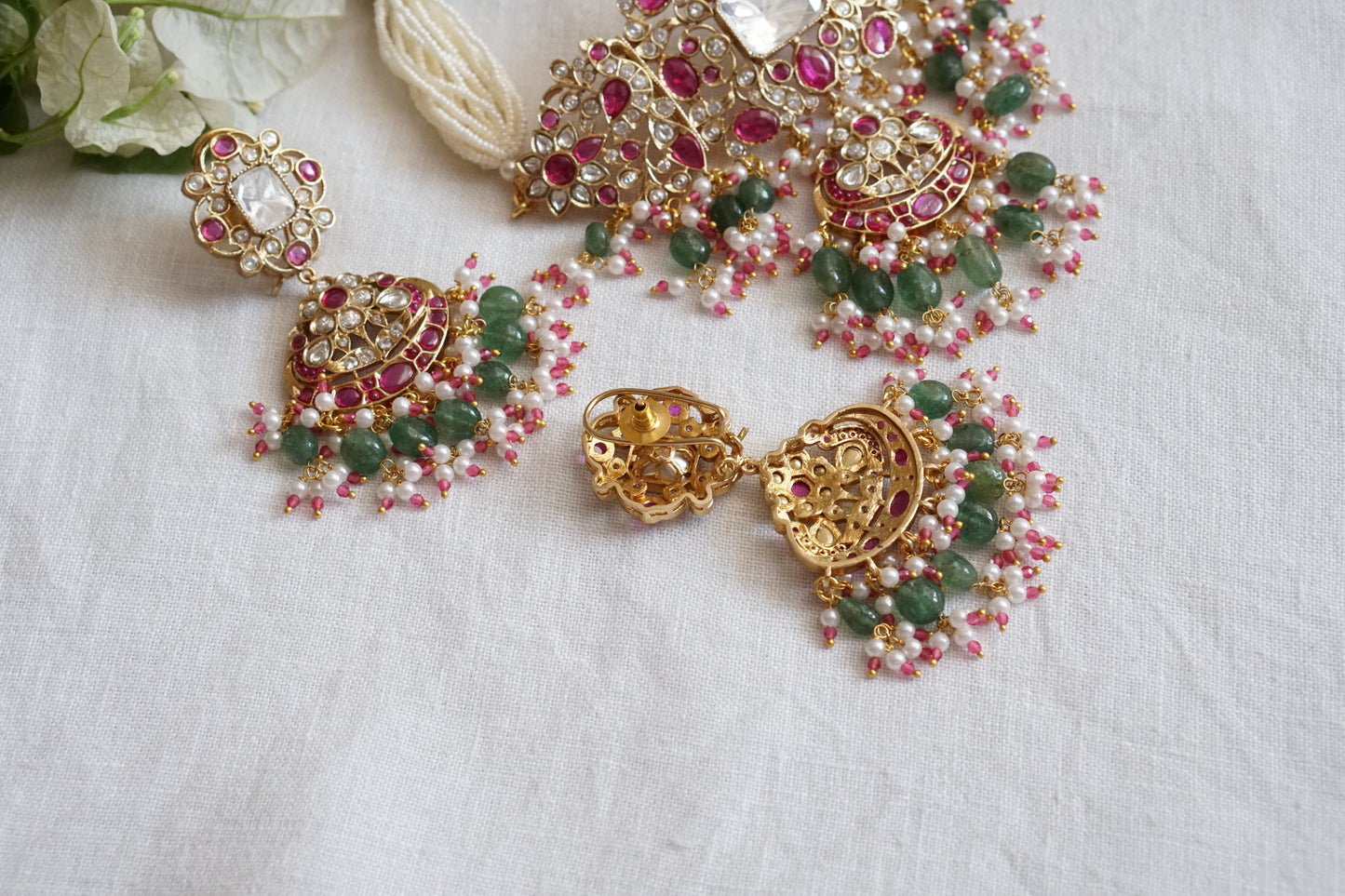 Red Stone Polki Choker set (4-8896)(B) - JEWELSTYLE