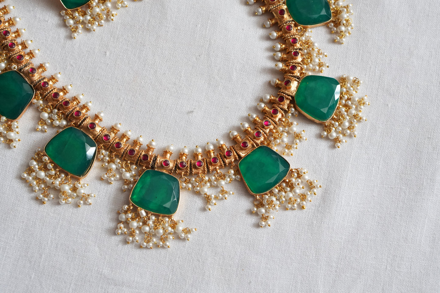 Green Doublet Stone Kundan Guttapusalu Necklace Set (4-8972)(R)(ALREADY DISCOUNTED) - JEWELSTYLE