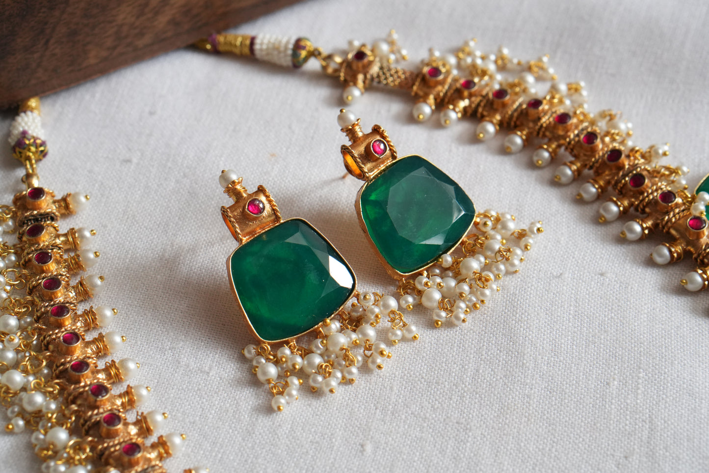 Green Doublet Stone Kundan Guttapusalu Necklace Set (4-8972)(R)(ALREADY DISCOUNTED) - JEWELSTYLE