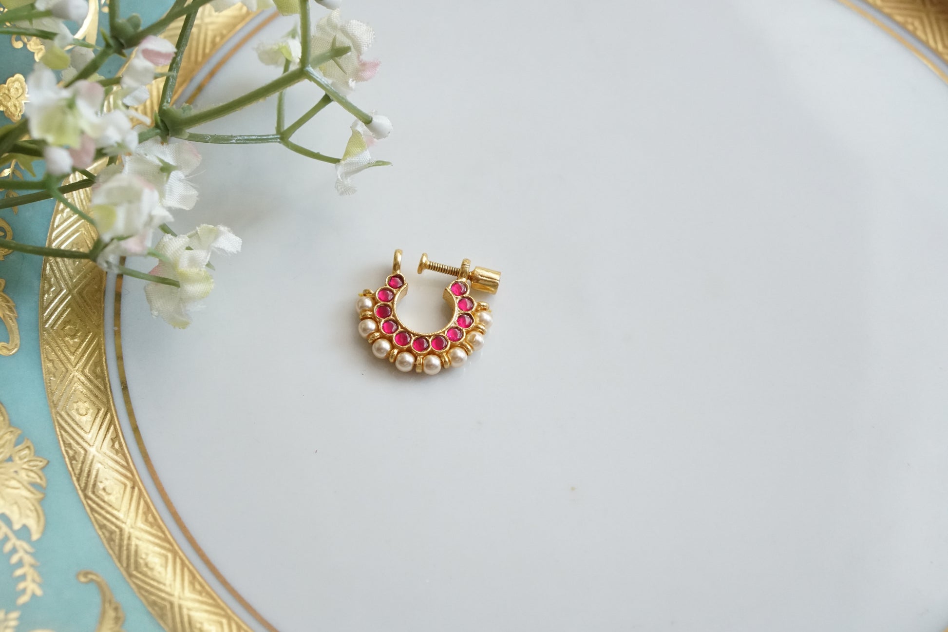 92.5 Silver Kundan Nosering (2-265)(K) - JEWELSTYLE