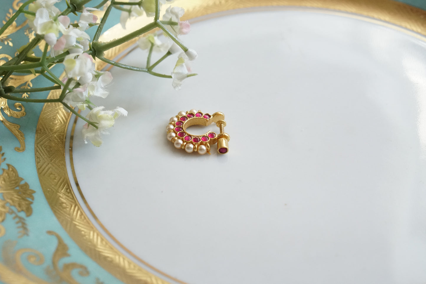 92.5 Silver Kundan Nosering (2-265)(K) - JEWELSTYLE