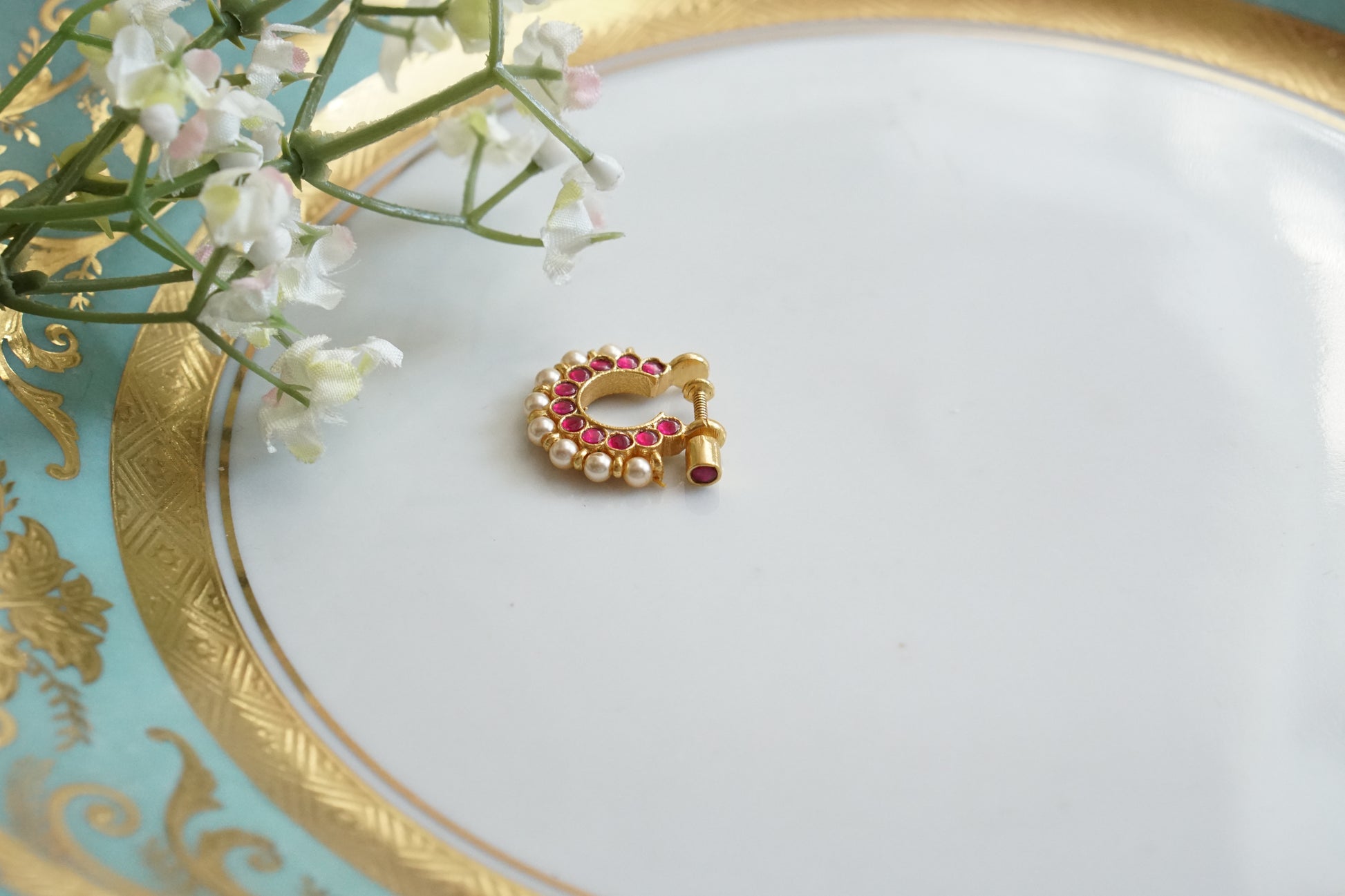 92.5 Silver Kundan Nosering (2-265)(K) - JEWELSTYLE