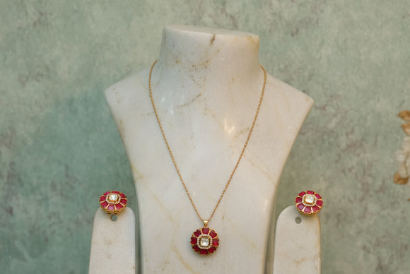 pink pendant necklace set (4-6008)(B)