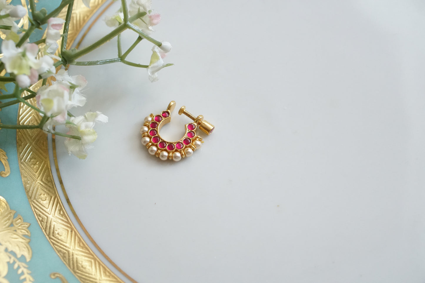 92.5 Silver Kundan Nosering (2-265)(K) - JEWELSTYLE