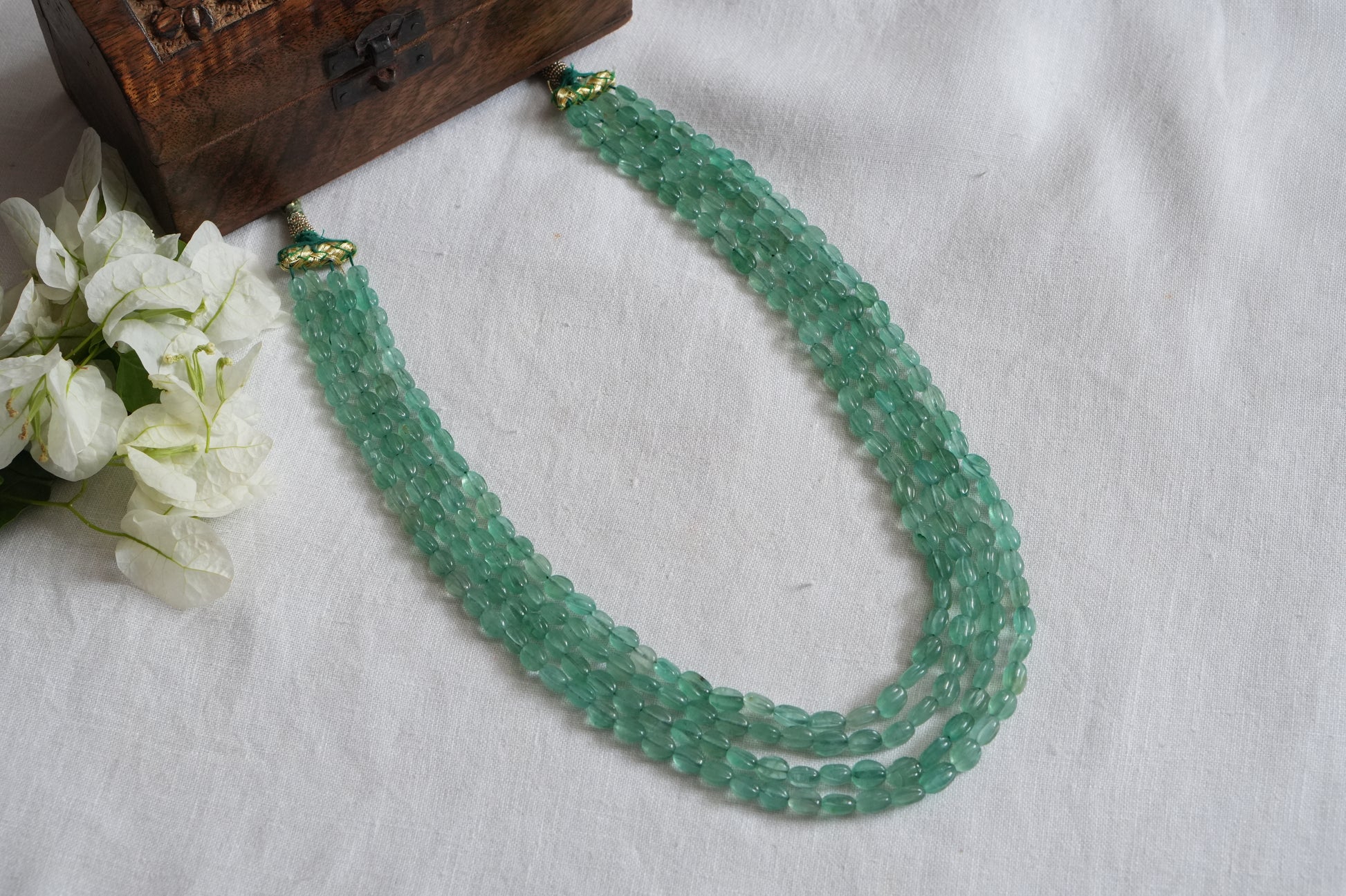 4 Line Real Green Beads necklace (4-8973)(R) - JEWELSTYLE
