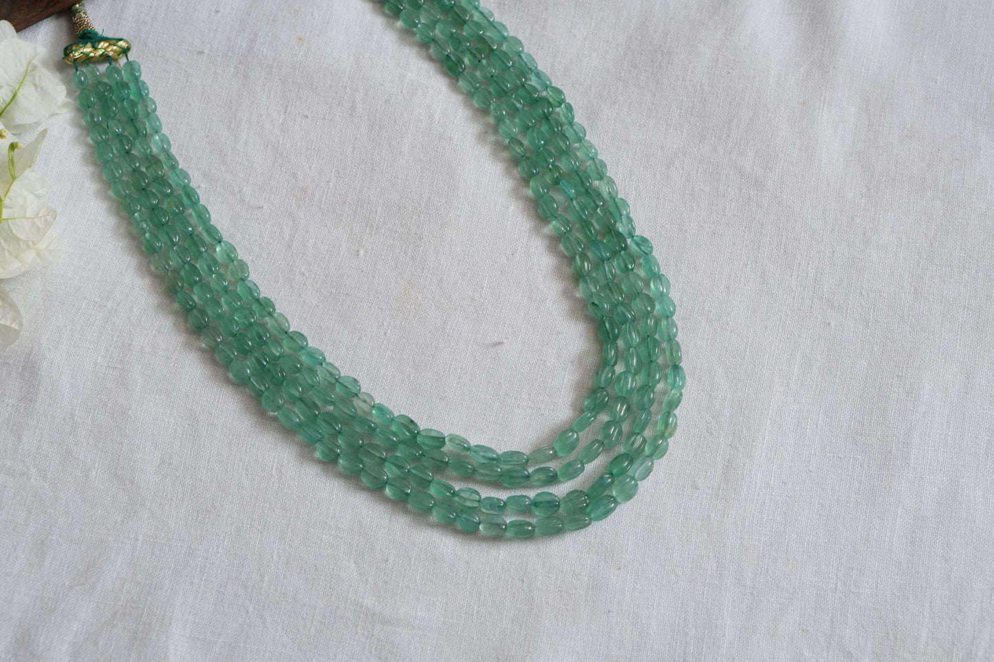 4 Line Real Green Beads necklace (4-8973)(R) - JEWELSTYLE