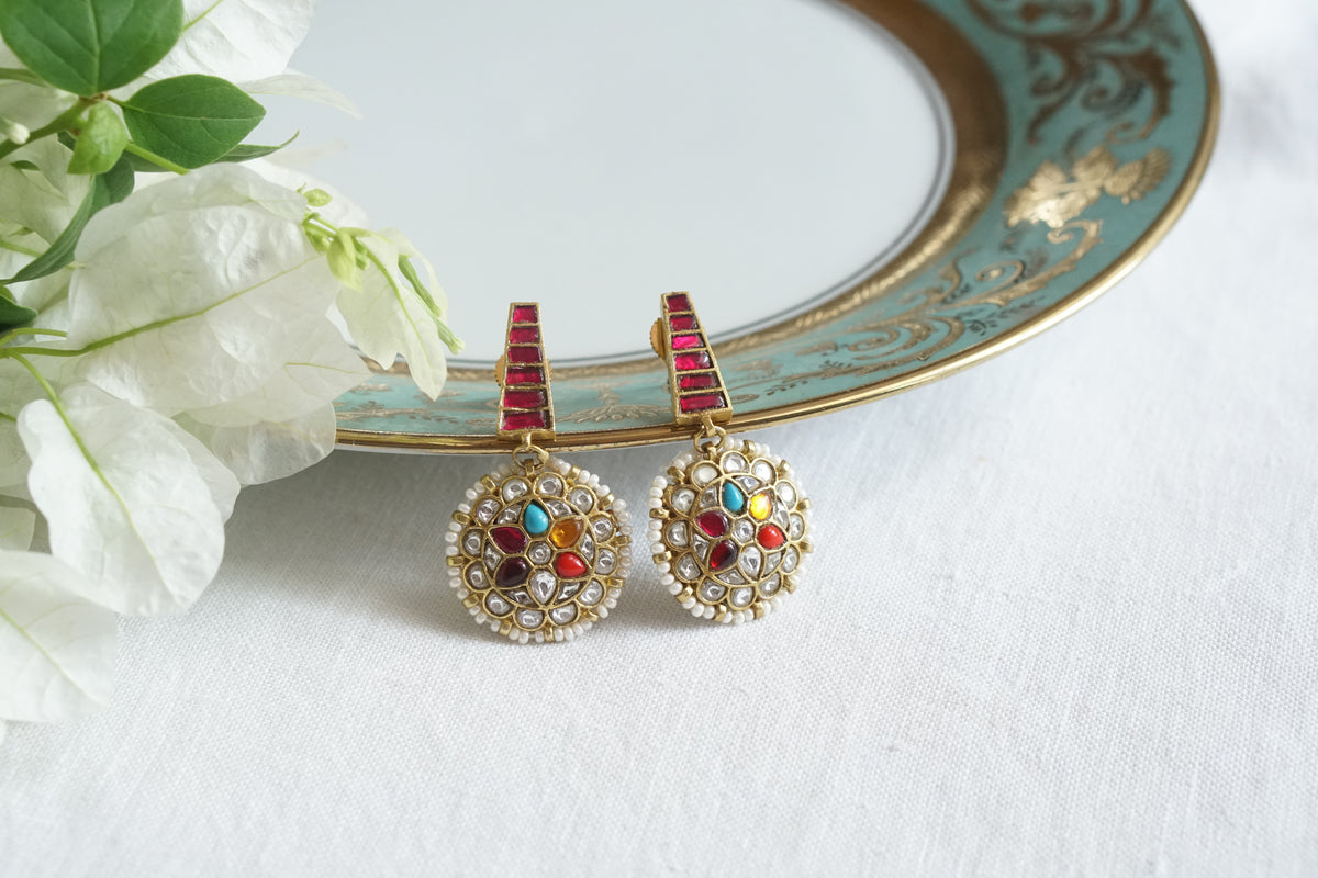 Multi stone Kundan earring (1-5542)(A)