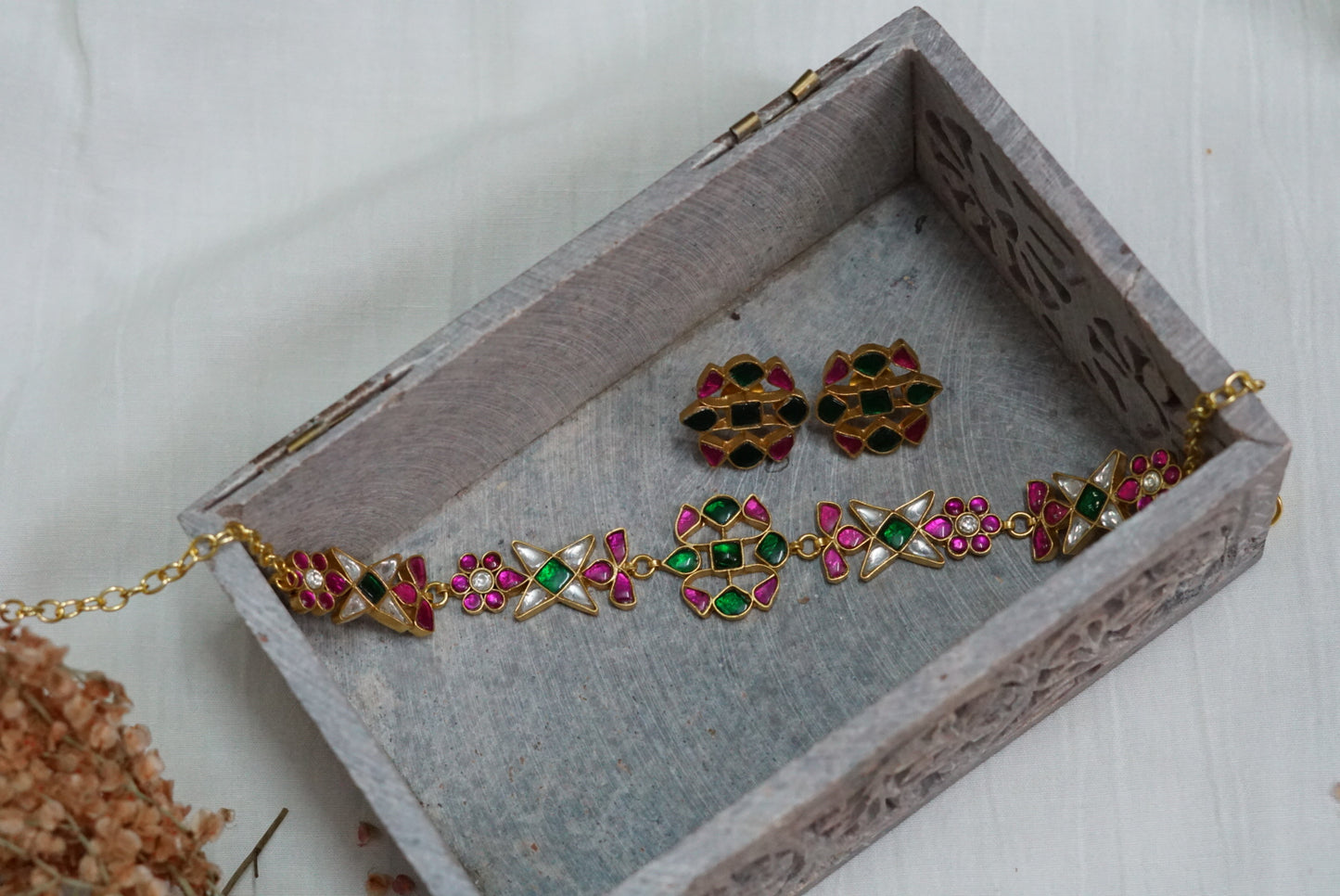 kundan choker set (4-7084)(R) - JEWELSTYLE